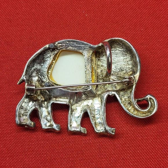 VTG Elephant Brooch Pin Pendant Metal Faux Abalone - Picture 2 of 10